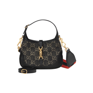GUCCI Jackie 1961 Gold-toned lock presbyopia printed fabric leather extension shoulder strap half-moon underarm bag shoulder bag crossbody bag mini women's black
