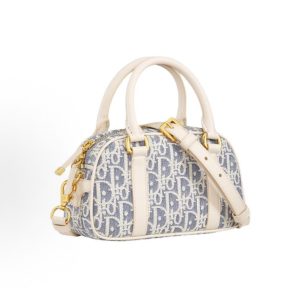 DIOR D-Vibe East-West Brand Logo Print One-Shoulder Crossbody Tote Super Mini Women's Blue with Light Biscuit