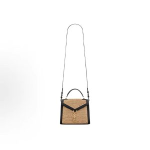 SAINT LAURENT YSL Cassandra Gold Label Logo Cover Closure Unique Non-Collision Shoulder Crossbody Handbag Mini Women's Beige Black