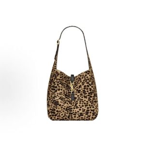 SAINT LAURENT LE5A7 Adjustable Strap Leopard Print Shoulder Bag Women's Beige Black