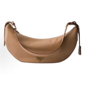 PRADA Demi-lune Enamel Triangle Metal Logo Shoulder Bag Large Women's Caramel Color