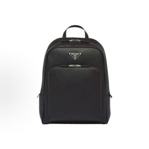PRADA Saffiano Enamel Metallic Triangle Logo Zipper Closure Backpack Backpack Men's Black