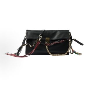 PRADA Soft Sound Metal Parts Snap Flap Closure Crossbody Shoulder Bag Large Women's Black