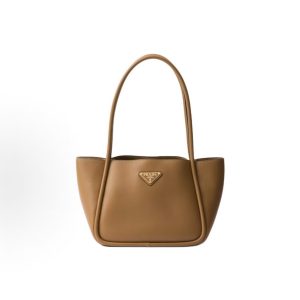 PRADA Enamel Metal Triangle Logo Magnetic Closure One Shoulder Tote Mini Women's Camel
