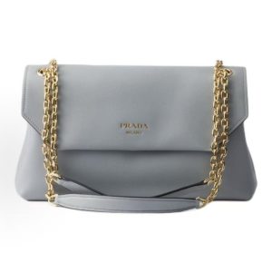 PRADA Doux Doux Embossed Letter Logo Magnetic Buckle Closure Calf Leather Crossbody Shoulder Bag Medium Women's Sky Blue