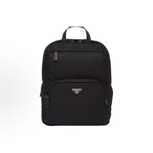 PRADA Re-Nylon Enamel Metallic Triangle Logo Zipper Closure Backpack Backpack Medium Men's Black