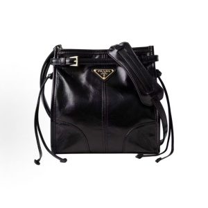 PRADA Bonnie Metal Hardware Enamel Triangle Logo Shoulder Bag Women's Black