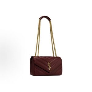 SAINT LAURENT YSL LOULOU Distressed Bronze Hardware Shoulder Bag Small Women's Burgundy