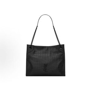 SAINT LAURENT YSL Niki Magnetic Closure Crocodile Embossed Tote Bag Tote Bag Shopping Bag Tote Bag Shoulder Bag Medium Women's Black