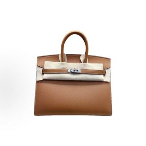 Hermes Birkin 25 Silver Buckle Platinum Bag Tote 25 Women's 37 Gold Brown