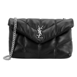 SAINT LAURENT YSL PUFFER Non-ferrous Metal Letter Logo Magnetic Buckle Closure Cloud Bag Pillow Bag Crossbody Shoulder Bag Women's Black