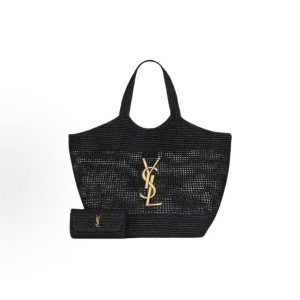 SAINT LAURENT Distressed Iconic Logo Vegetable Basket Tote Bag Tote Bag Shopping Bag Handbag Large Women's Black