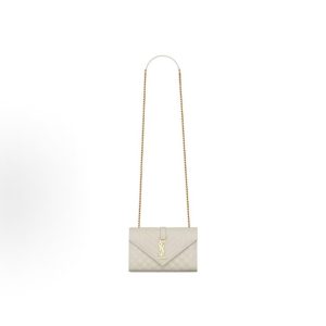SAINT LAURENT YSL ENVELOPE Versatile Gold Label Logo Chain Quilted Envelope Bag Crossbody Shoulder Bag Small Women's White