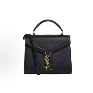 SAINT LAURENT YSL Cassandra Old Gold Label Logo Grained Embossed Handheld Crossbody Shoulder Bag Mini Women's Black