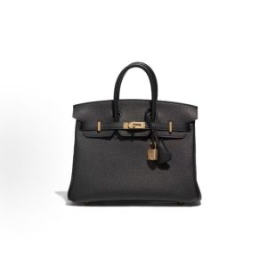 Hermes Birkin 25 Rose Gold Buckle Platinum Bag Tote 25 Women's 89 Noir Black
