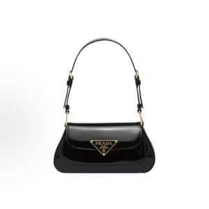 PRADA Enamel Metal Triangle Logo Buckle Shoulder Bag Women's Black