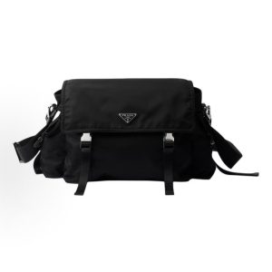 PRADA Re-Nylon Classic Enamel Metallic Triangle Logo Crossbody Shoulder Bag Regular Men's Black