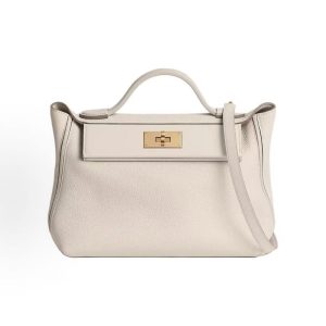 HERMES 24/24 29 Gold Buckle Detachable Shoulder Strap One Shoulder Tote Women's Milkshake White