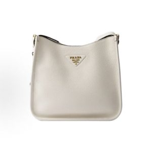 PRADA Metallic engraved logo Crossbody shoulder bag Medium Women's White
