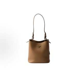 PRADA Enameled Triangle Metal Logo Shoulder Bag Medium Women's Caramel Colour