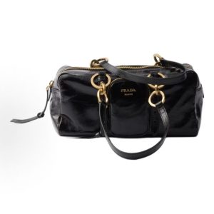 PRADA Dangle Logo Zip Fastening One Shoulder Tote Bag Medium Women's Black