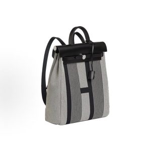 HERMES Herbag Zip 29 Silver Buckle Backpack Regular Unisex Couple Black Beige Light Beige