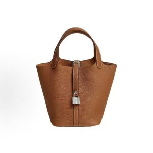 Hermes Picotin Lock 18 Silver Buckle Vegetable Basket Bucket Bag Tote 18 Women's 37 Gold Gold Brown