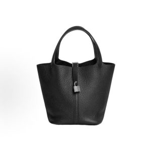 Hermes Picotin Lock 22 Silver Buckle Vegetable Basket Bucket Bag Tote 22 Women's 89 Noir Black