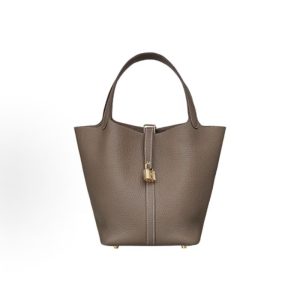 Hermes Picotin Lock 22 Gold Buckle Vegetable Basket Bucket Bag Tote 22 Women's 18 Etoupe Elephant Grey