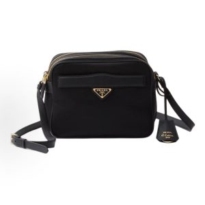 PRADA Enamel metal triangle logo on the front Crossbody Shoulder Bag Women's Black
