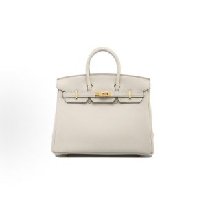 Hermes Birkin 25 Gold Buckle Platinum Bag Tote Bag Women's 8L Beton Glacier White