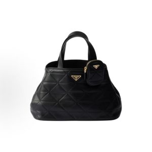 PRADA Enamel Metal Triangle Logo Detachable Adjustable Strap One Shoulder Crossbody Tote Medium Women's Black
