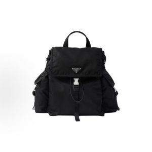 PRADA Explore Enamel Triangle Metal Logo Backpack Unisex Couple Black