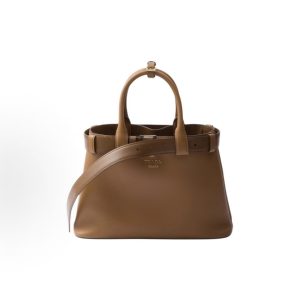 PRADA Buckle Embossed Logo Detachable Adjustable Strap One Shoulder Crossbody Tote Medium Women's Caramel Colour
