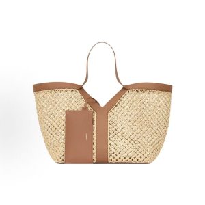 SAINT LAURENT YSL Y logo Bronze hardware Vegetable basket tote bag Tote bag Shopping bag handbag women's beige