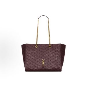 SAINT LAURENT Niki Classic Herringbone Topstitch Gold Letter Buoy Tote Bag Handheld Crossbody Bag