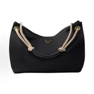 PRADA Mariner Enamel Metallic Triangle Logo Contrast Shoulder Bag Large Women's Black