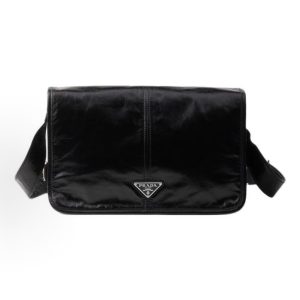 PRADA Enamel Metal Triangle Logo Magnetic Closure Crossbody Shoulder Bag Regular Men's Black