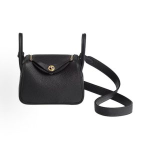 Hermes Lindy 12 2nd Generation Gold Buckle Handbag 12 Women's Black
