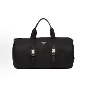 PRADA Re-Nylon 36L Metallic Triangle Logo Design Travel Bag Unisex Couple Model Black