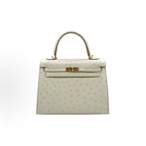 Hermes Kelly 25 Gold Buckle Kelly Bag Shoulder Tote Bag 25 Women's 8L Beton Glacier White