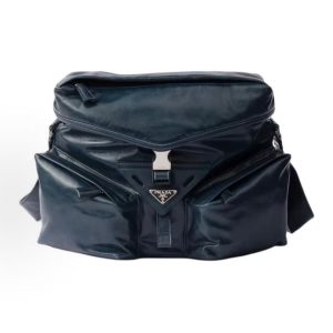 PRADA Re-Nylon Enameled Metal Triangle Logo Crossbody Shoulder Bag Men's Denim