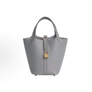 HERMES Picotin Lock 18 Gold Buckle Vegetable Basket Bucket Bag Tote Bag 18 Women's P0 Gris Pantin Puppet Grey