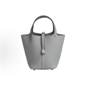 HERMES Picotin Lock 18 Silver Buckle Vegetable Basket Bucket Bag Tote Bag 18 Women's P0 Gris Pantin Puppet Grey