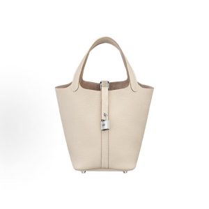 HERMES Picotin Lock 18 Silver Buckle Vegetable Basket Bucket Bag Tote Bag 18 Women's 10 Craie Milkshake White