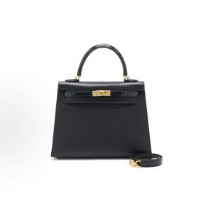 HERMES Kelly 25 Gold Buckle Touch Shoulder Tote Bag 25 Women's Black