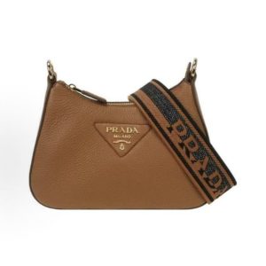 PRADA Prada Metal Engraved Logo Detachable Adjustable Braided Strap Crossbody Shoulder Bag Regular Women's Brown