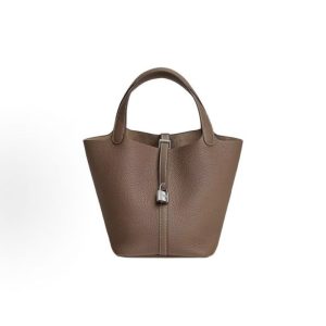 Hermes Picotin Lock 22 Silver Buckle Vegetable Basket Bucket Bag Tote 22 Women's 18 Etoupe Elephant Grey