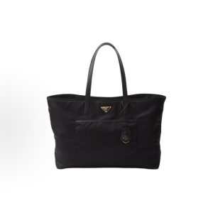PRADA Enamel Triangle Metal Logo Tote Bag Tote Bag Tote Bag Tote Bag Large Women's Black