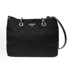 PRADA Qualting Enamel Metal Logo Rhombus Tote Bag Shopping Bag Tramp Bag Parachute Bag Crossbody Bag Shoulder Bag Women's Black